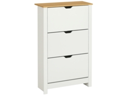Cajón zapatero con 3 puertas abatibles, 2 compartimentos, tablero de partículas de madera de roble blanco.