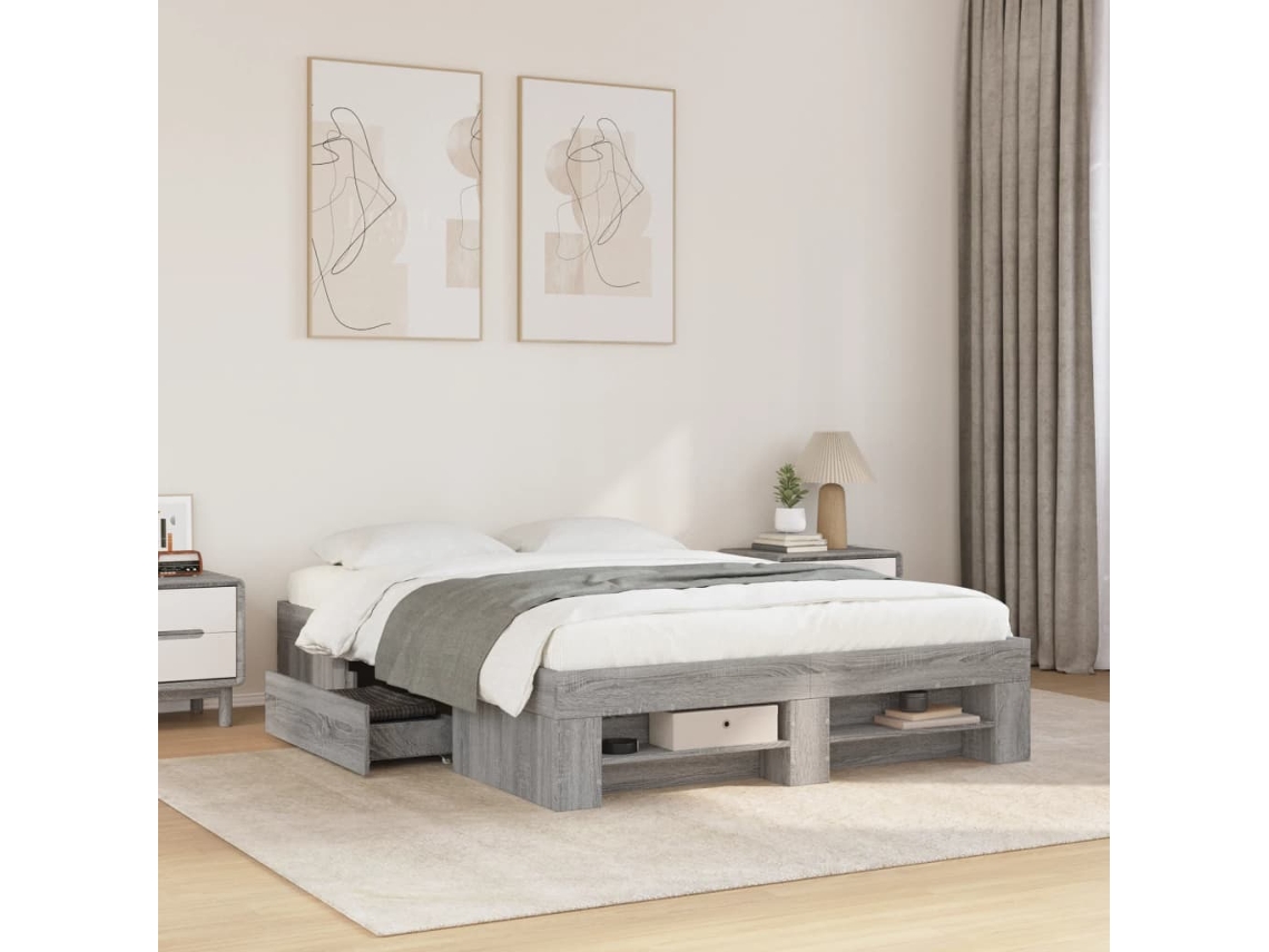 Estructura De Cama Madera De Ingeniería Gris Sonoma 135x190 Cm