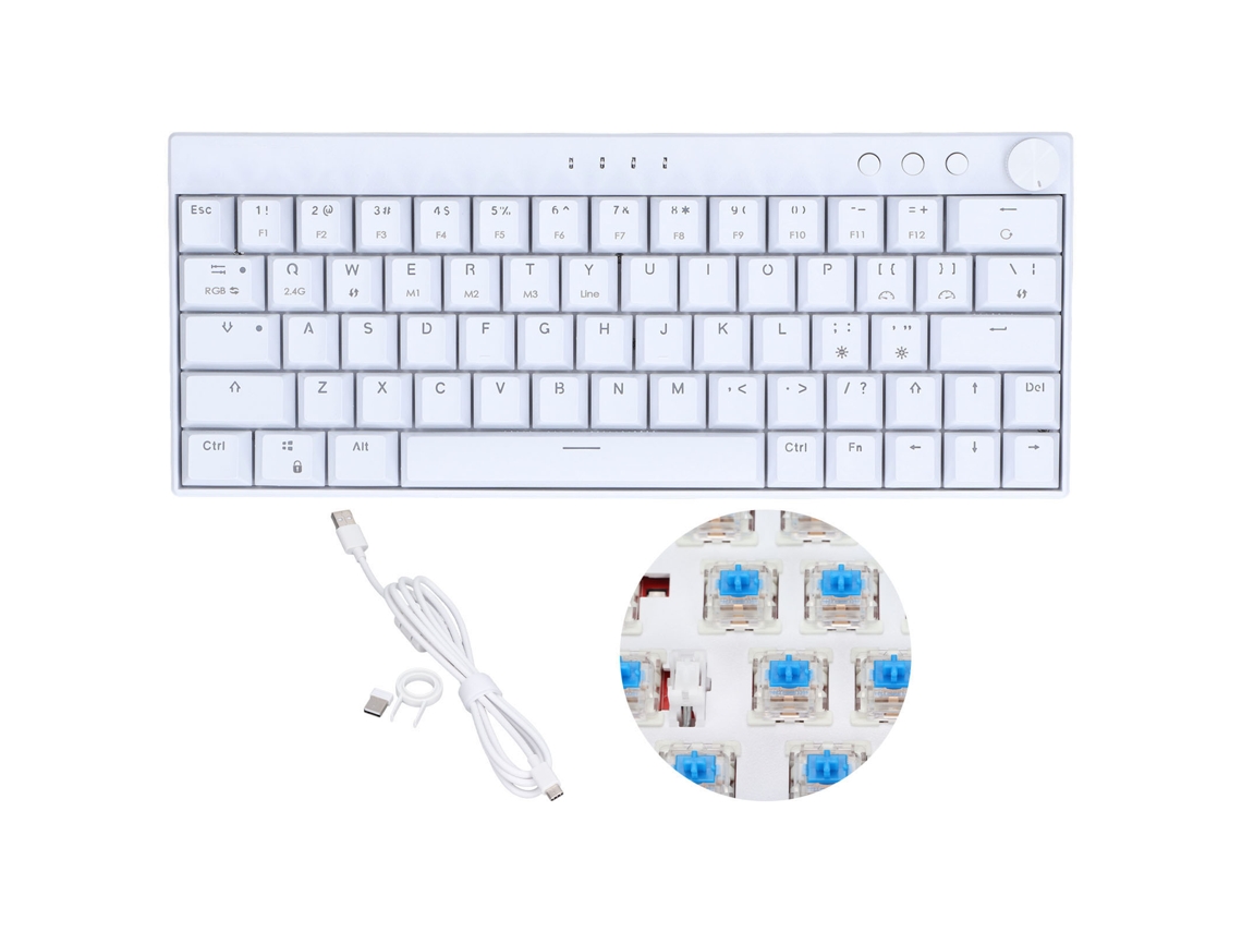Baoj-2026teclado Mecânico 64 Teclas Rgb 3 Modos Knob Design Ergonomico Switch Azul Branco Ios Cable/wireless