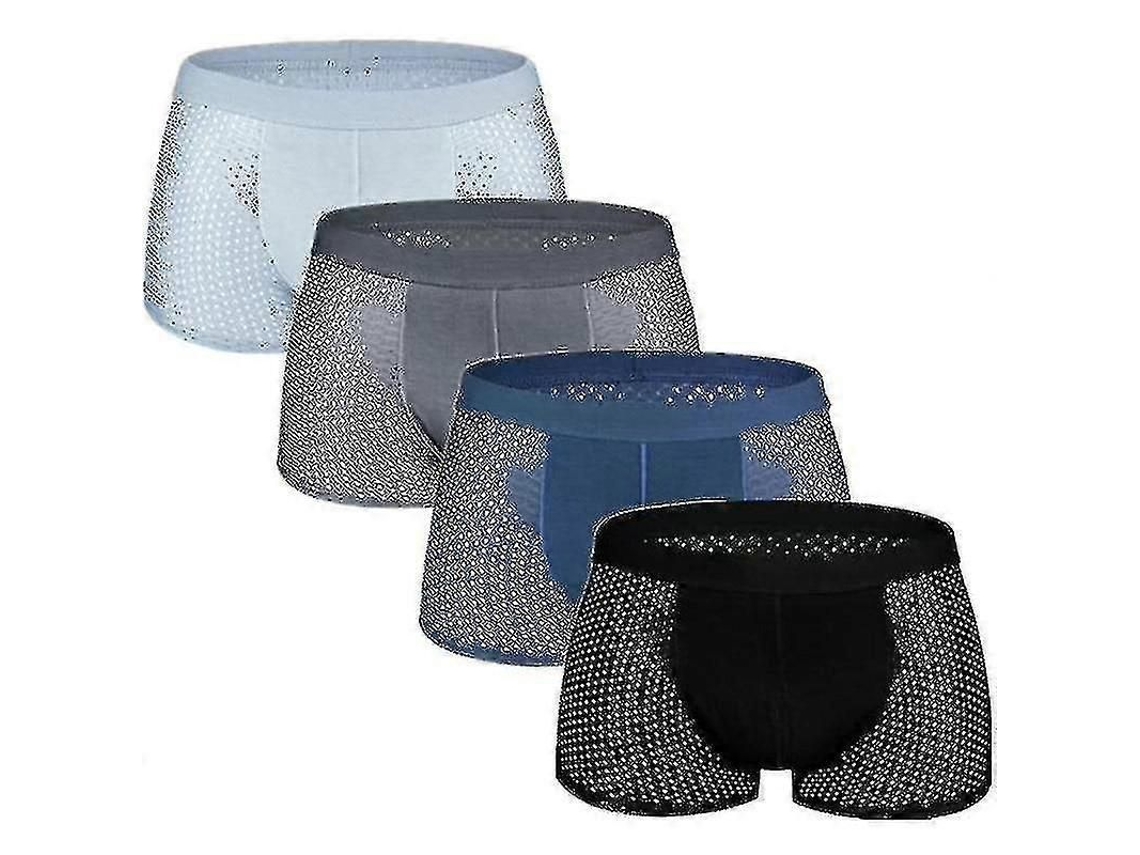 Conjunto De 4 Bóxers De Algodón, Bambú Y Malla De Seda Helada Para Hombre. Ropa Interior Diaria.