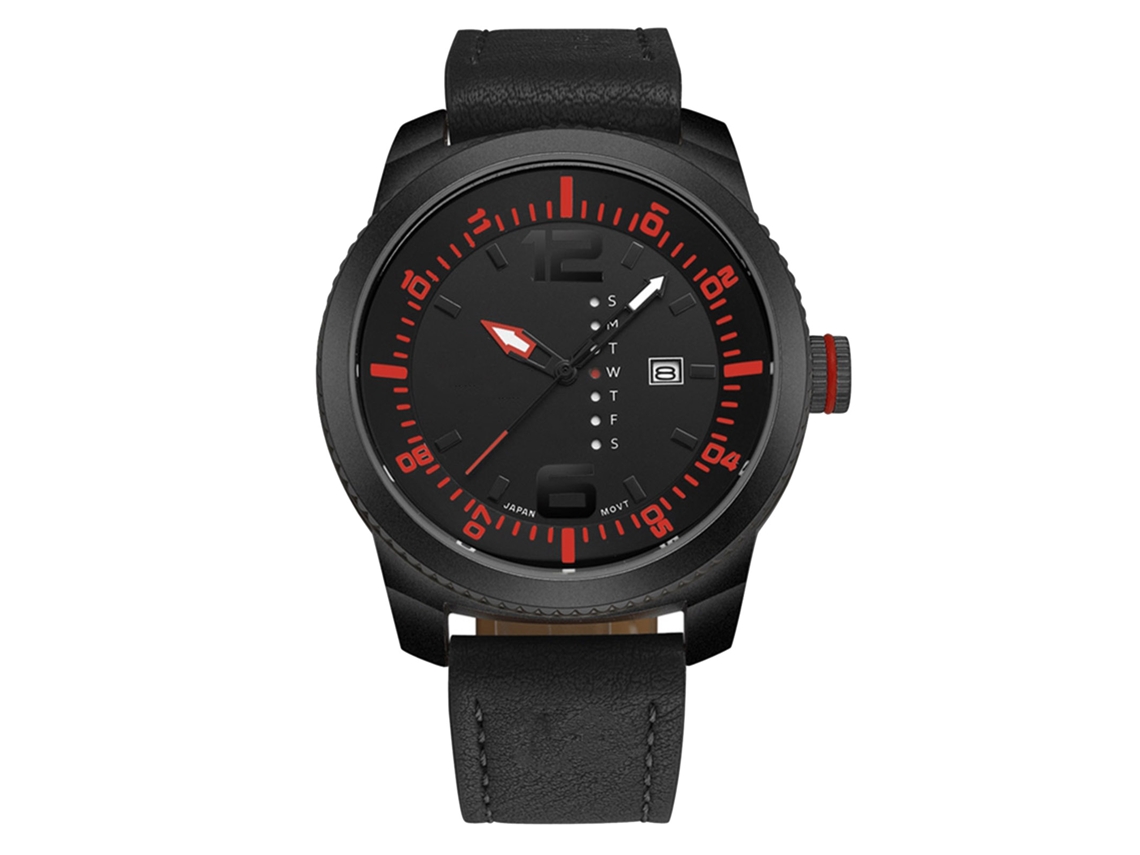 Reloj De Pulsera Impermeable De Moda Para Hombre Con Correa De Pu Y Movimiento De Cuarzo (rojo)