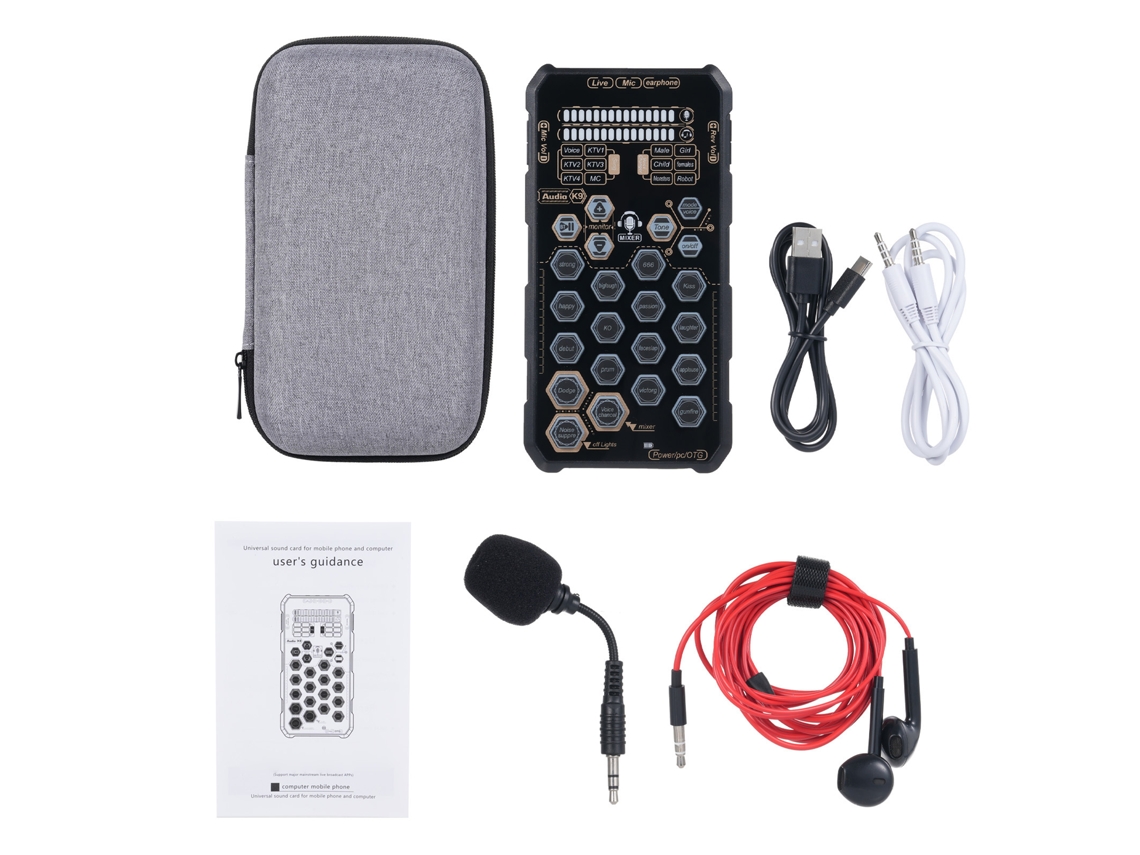 Tarjeta De Sonido Portátil K9 Con Efectos De Voz Para Podcasting, Transmisiones En Vivo, Canto Y Grabación.