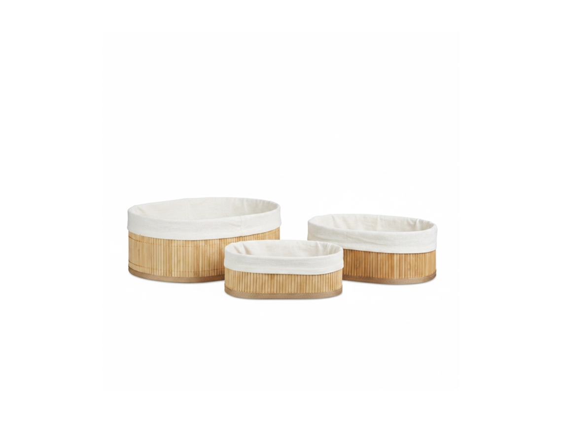 Conjunto De Cestos Relaxdays Em Bambu, 3 Caixas De 12,5 X 32 X 22 Cm Axlxp Para Prateleiras E Armários, Natural