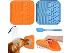 Tapete para lamber para cães e gatos, 2 peças de silicone livre de BPA com espátula, ventosas fortes para banheiro, treinamento e higiene bucal.