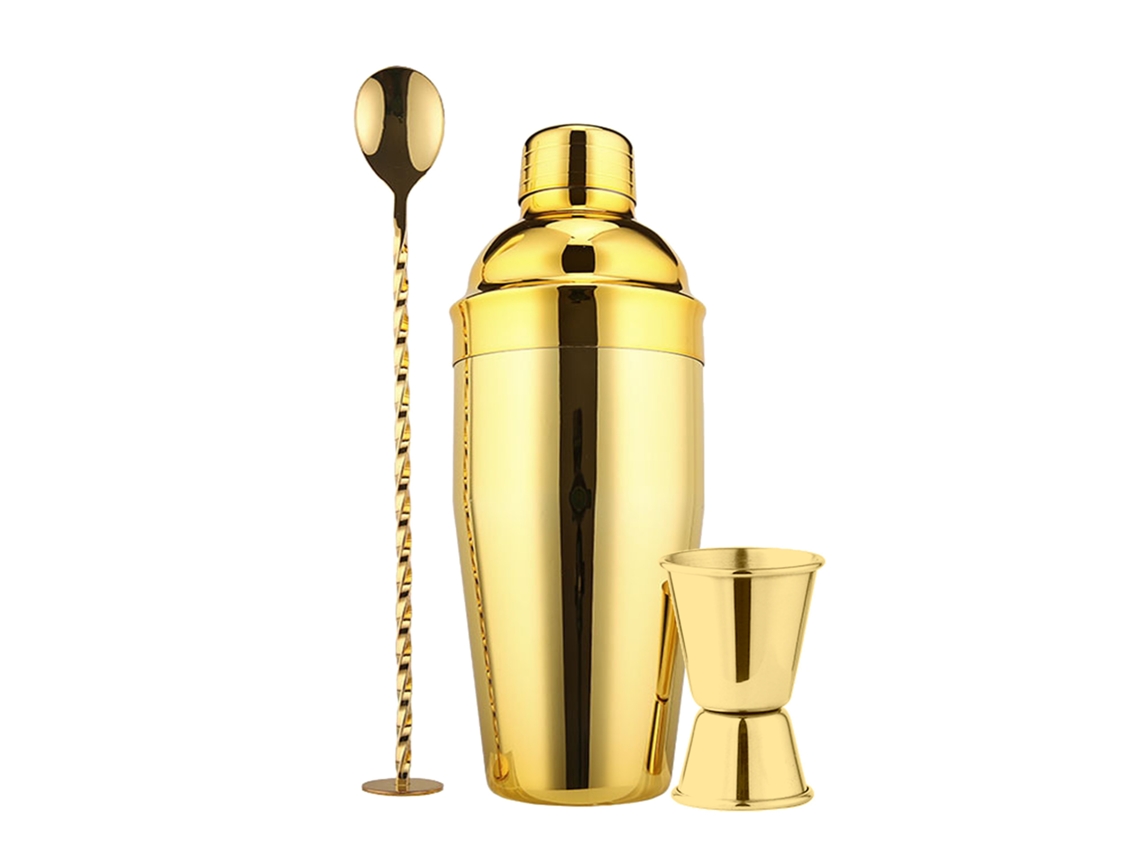 Juego de coctelera profesional Gertiz Boston de acero inoxidable, 750 ml, acabado dorado