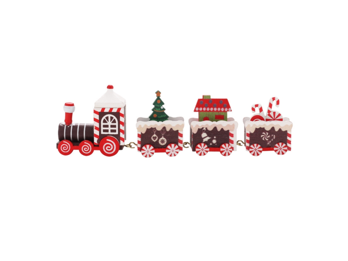 Tren de Navidad de madera Tren de decoración de Navidad para niños Calendario de adviento festivo Decoración, rojo blanco RNEMITERY