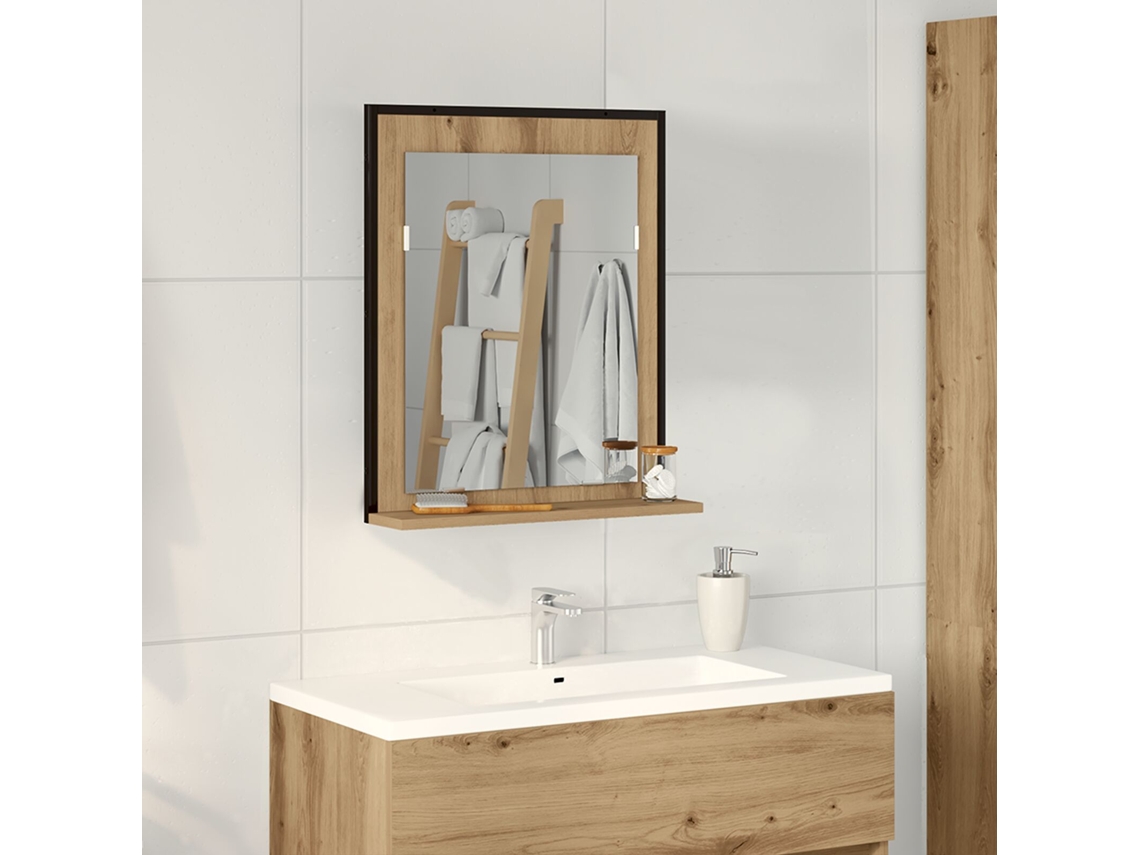 Espejo De Baño Roble Artesanal 50x12x60 Cm Madera Elaborada