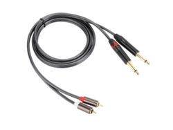 Mali cabo de Áudio Dual Rca para Dual 6.35 Mono com Plug Dourado e Casing de Liga de Alumínio, 1.5m
