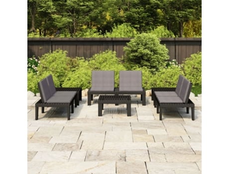 Conjunto 6 de muebles de jardín VIDAXL con cojines plástico gris