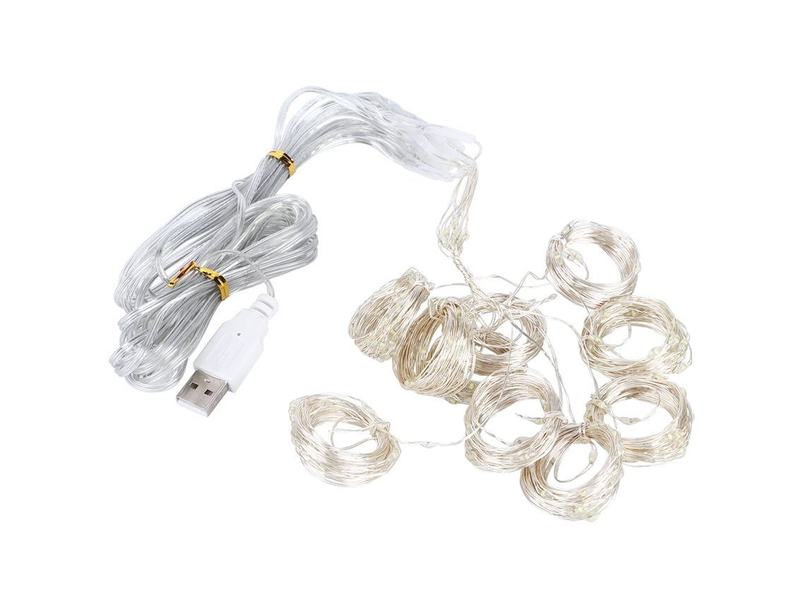 Corda de Luz USB de Cobre 3x3m 300led Função Única para Decoração de Natal, Festa, Casamento, Branco Quente