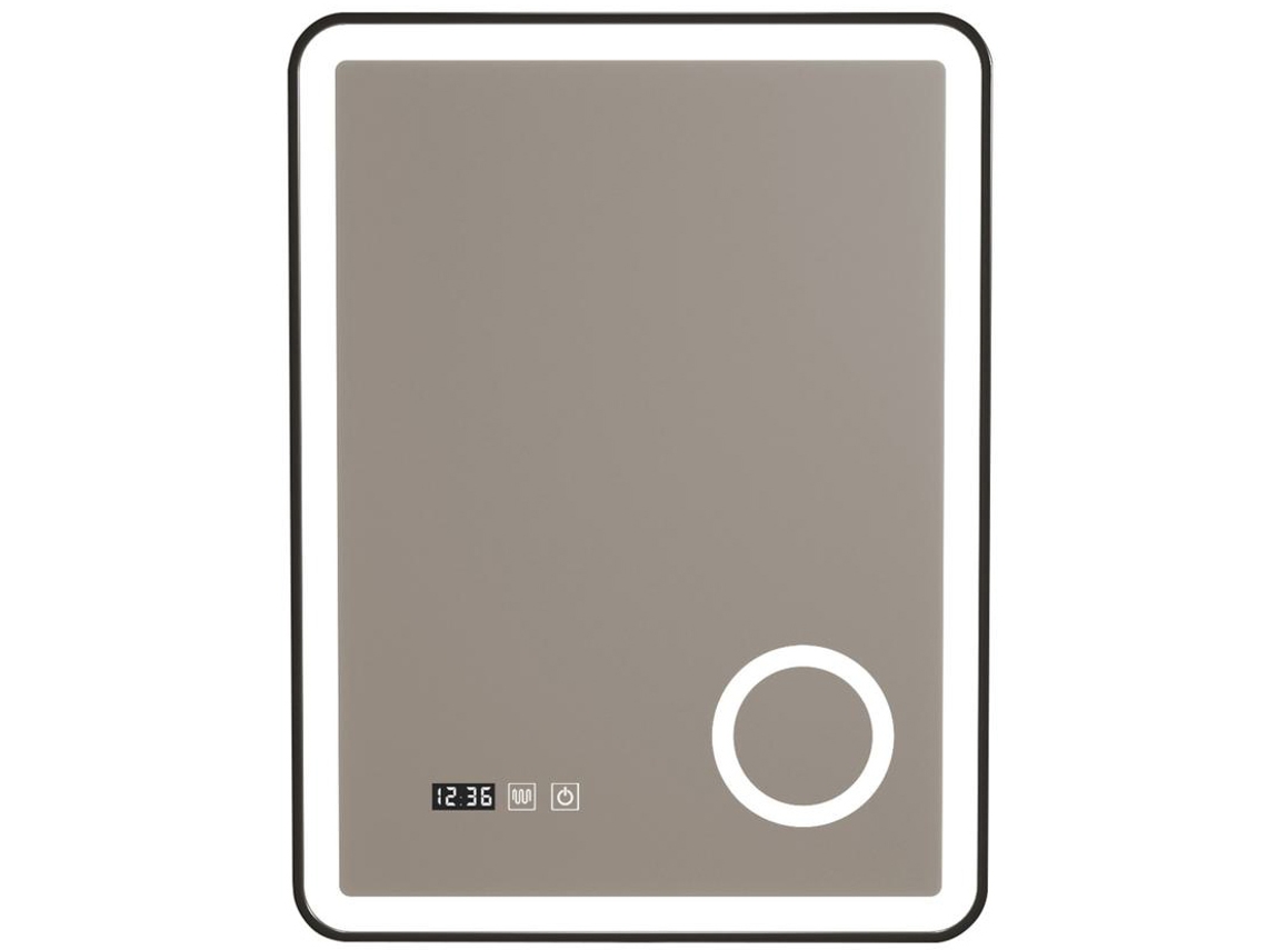 Espejo de pared con LED Pescara para baño IP65 con antivaho y lupa aluminio 70 x 50 x 4 cm Negro PRO.TEC