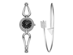 Reloj De Pulsera De Cuarzo Informal Para Mujer Con Brazalete De Diamantes De Imitación, Esfera Redonda, Oro Rosa, Negro.