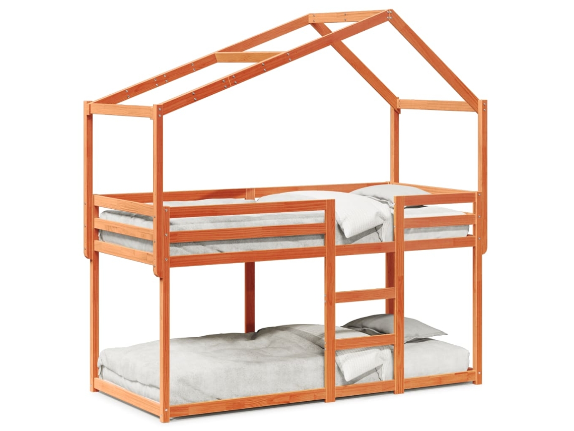Litera con techo 90x200 cm Pino macizo marrón miel Dkd Home Decor