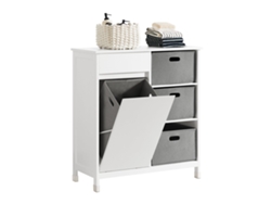 Mueble para Ropa Sucia SoBuy BZR77-W con 1 Cesto y 1 Cajón 3 Cestos separados 80 x 38 x 91cm Blanco