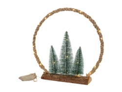 Circulo de yute con 3 abetos de cuerda 45 LEDs blanco calido decoración navideña ECD