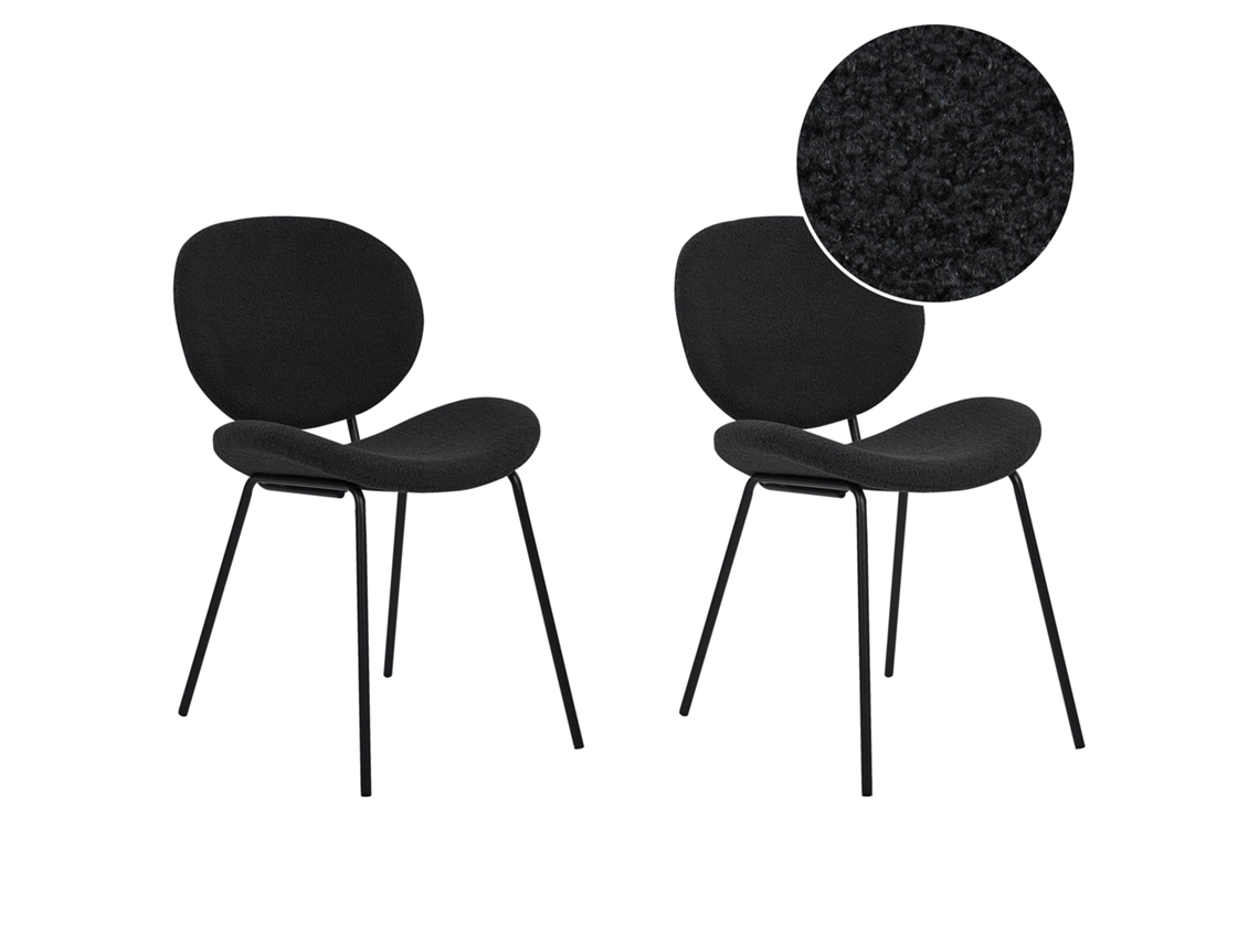 Conjunto de 2 cadeiras de refeição estilo retro BELIANI Luana de Bouclé Preto 50x52x80