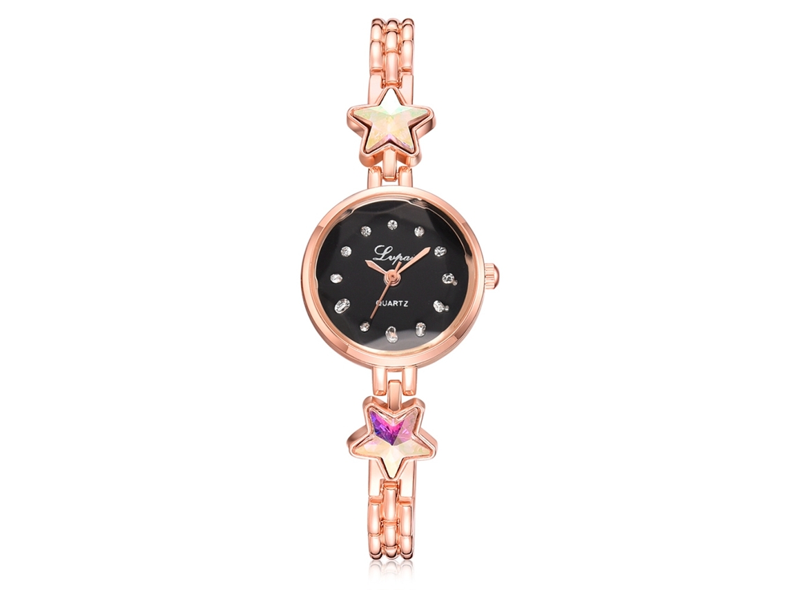 Reloj De Pulsera Para Mujer Lvpai Con Estrellas De Cinco Puntas, Cuarzo, Oro Rosa Y Negro.