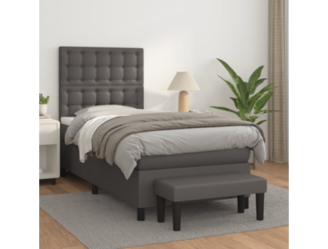VIDAXL Cama con somier (Gris - Cuero artificial - 193 x 90 x 128 cm)