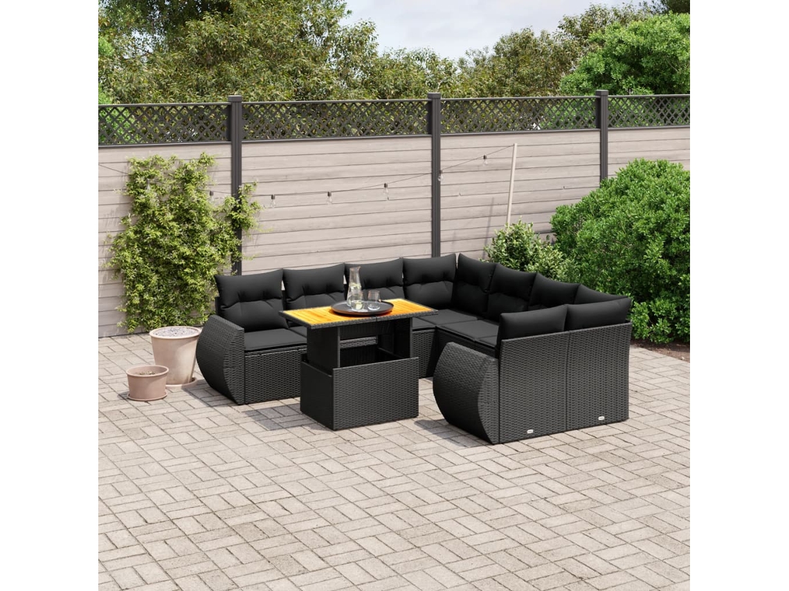 Conjunto de sofás de jardín de 9 piezas DKD Home Decor con cojines de mimbre negros