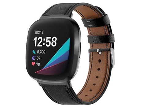Correa para Fitbit Versa 4 / Sense 2 Correa de reloj de cuero genuino con cola redonda negra VENISYMLIS