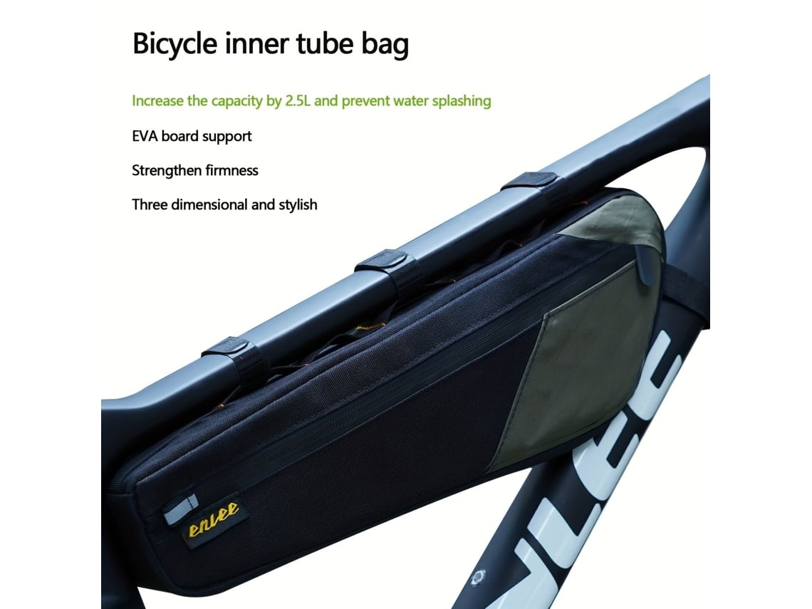 Bolsa Para Câmara De Ar De Bicicleta Enlee Verde 2,5l Impermeável Com Zíper Lateral Faixa Refletora Noturna Borda Estreita Formato Triangular Frontal