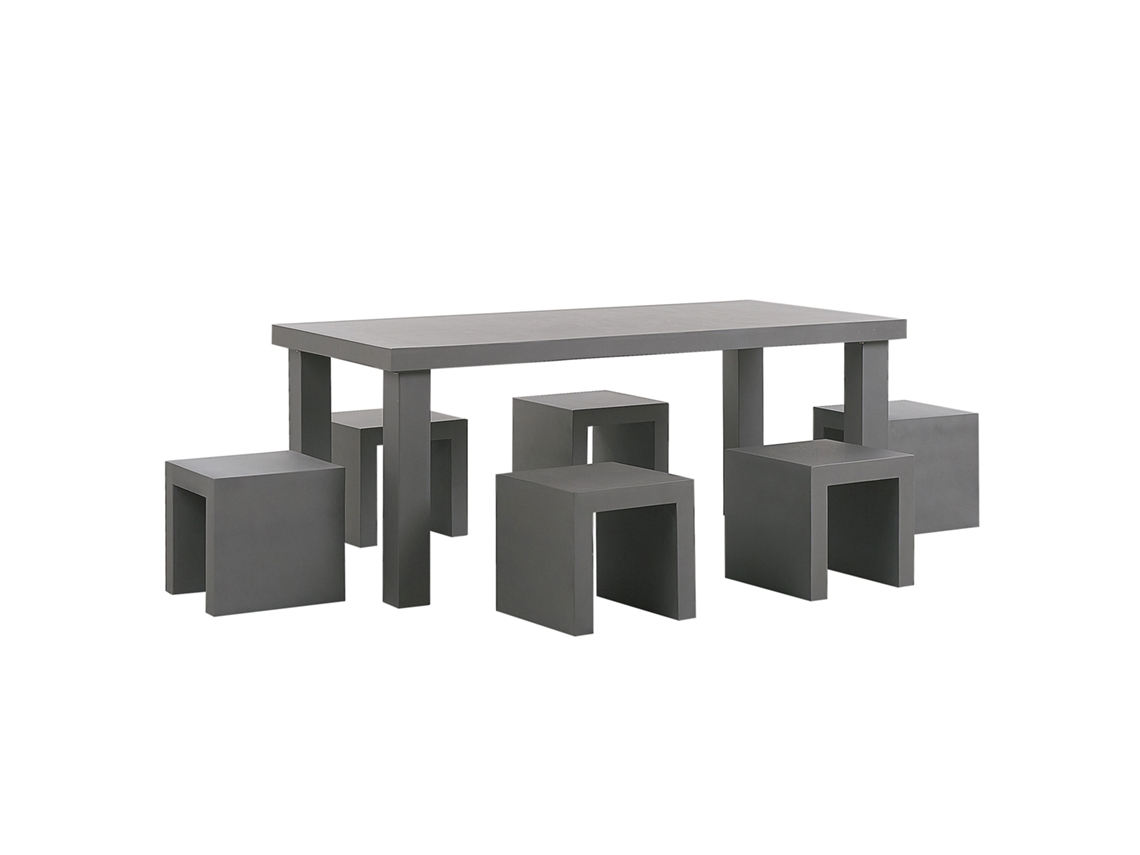 Conjunto de jardín de cemento reforzado mesa y 6 taburetes gris BELIANI Taranto