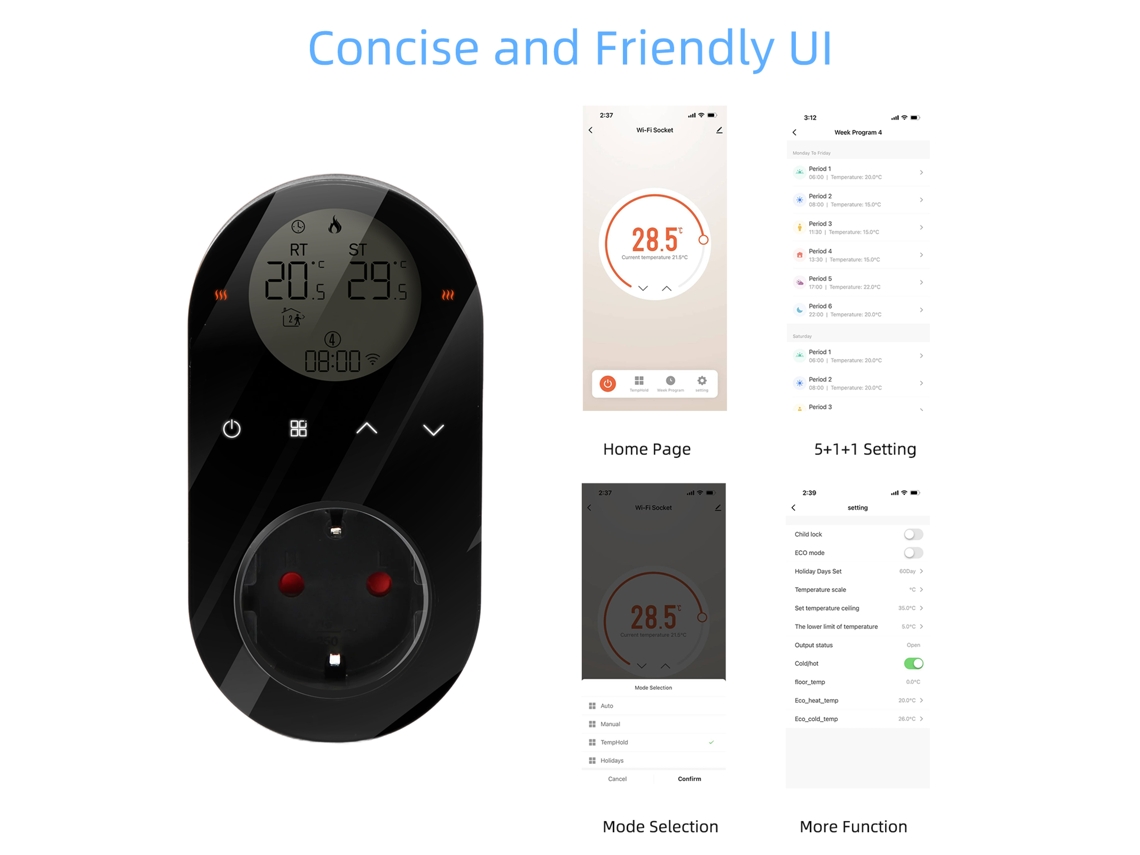 Termostato Inteligente Wifi De 16 A, Control Por Voz Mediante Aplicación, Modo Calefacción/refrigeración, 6 Configuraciones Y Pantalla Lcd.