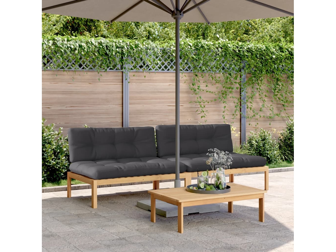 Sofás de palets de jardín de dos piezas con cojines de acacia maciza DKD Home Decor