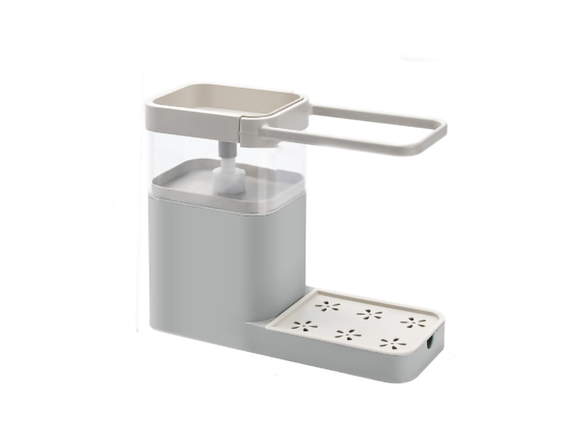 Dispensador automático de jabón líquido de fácil manejo y soporte para esponja con gancho para torre