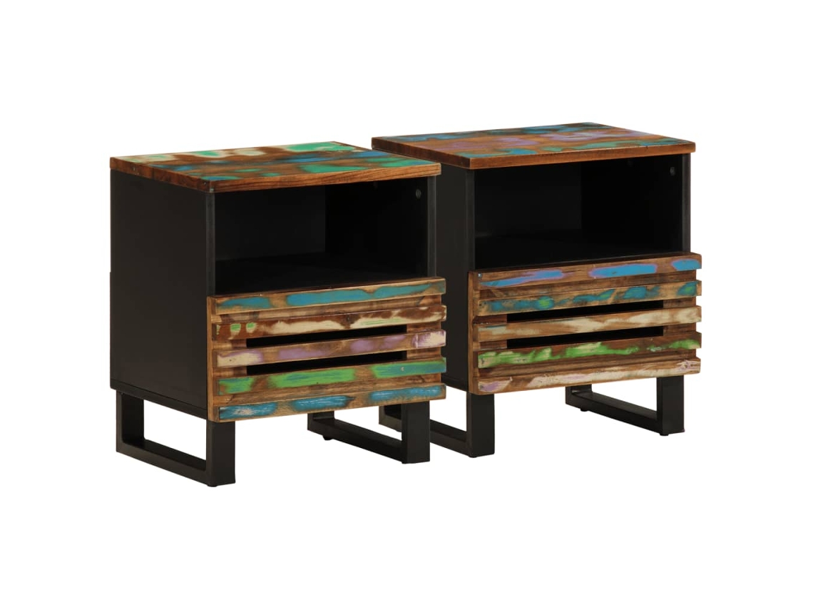 Mesita de Noche Mesitas Noche Uds Madera Macizo Marrón (40x34x46cm)