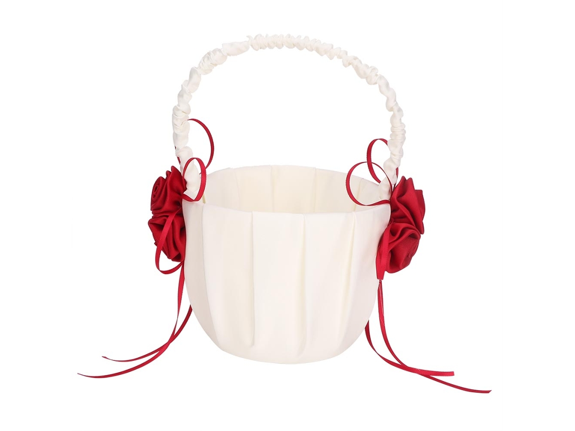 VYLARA Cesta De Flores Para Casamento, Cesta Para Florista Com Camadas 3d E Design Plissado, Cesta Portátil Em Formato De Rosa De Cetim Feita À Mão Para Guar