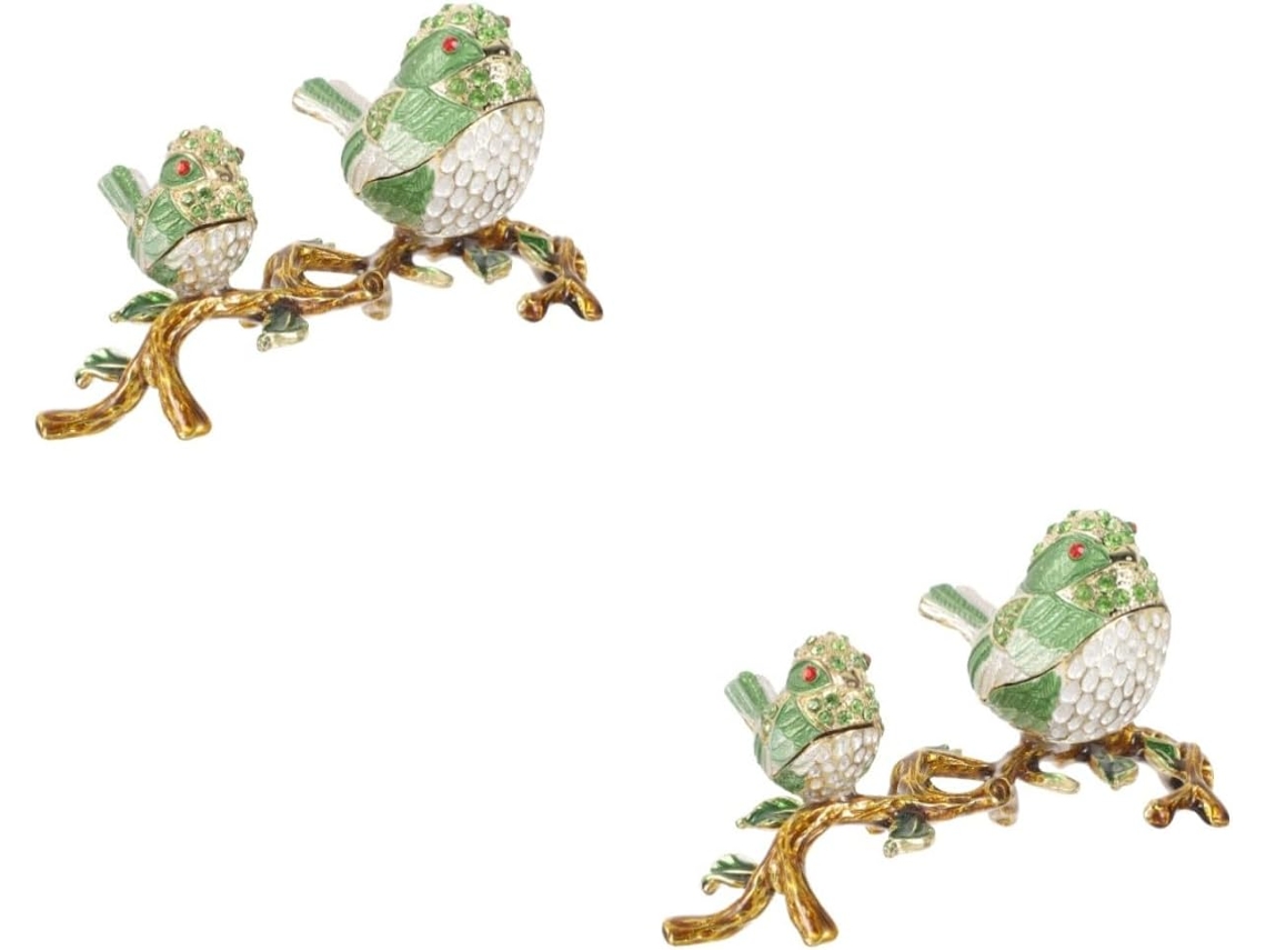 Joyero De Esmalte De 2 Piezas Con Figura De Pájaro: Elegante Almacenamiento Para Anillos Y Pendientes.
