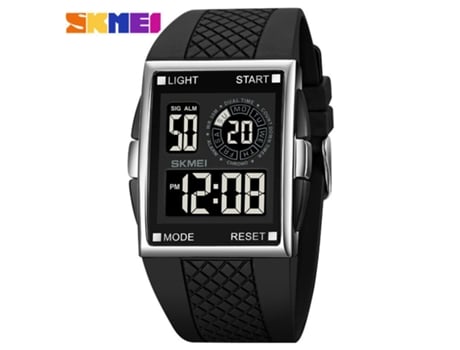 Reloj deportivo digital para hombre, esfera grande, cuadrado, resistente al agua, cronómetro, alarma, carcasa plateada, máquina negra LUUCOZK