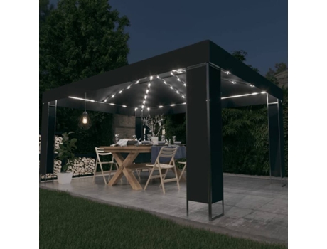 vidaXL Cenador con tira de luces LED gris antracita 3x4 m