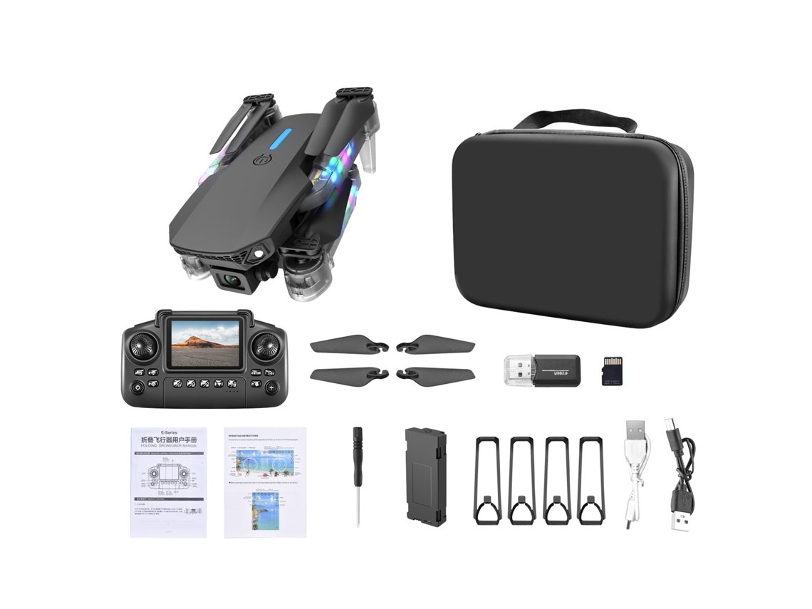 Dron Con Cámaras Duales De 480p, Plegable, Control Remoto De 2.4g, 4 Canales, Luces Led, Modo Sin Cabeza Para Principiantes, Niños Y Niñas, Color Negro.