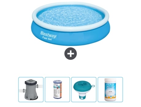 Piscina hinchable redonda Fast Set BESTWAY - 366 x 76 cm - Azul - Bomba incluida Filtrar - flotador de cloro - Cloro