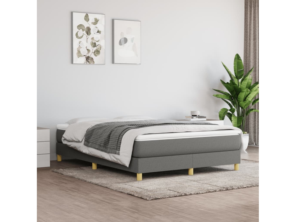 Cama Box Spring Con Colchón Tela Gris Oscuro 140x190 Cm