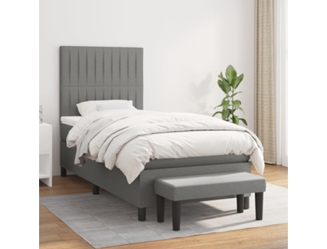 vidaXL Cama con somier y colchón 90x200 cm tela gris oscuro