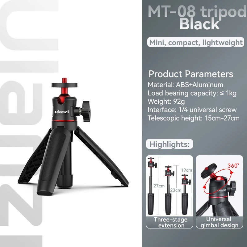 Mini trípode negro, plegable, interfaz de 1/4 de pulgada, compatible con DSLR, Android y iPhone