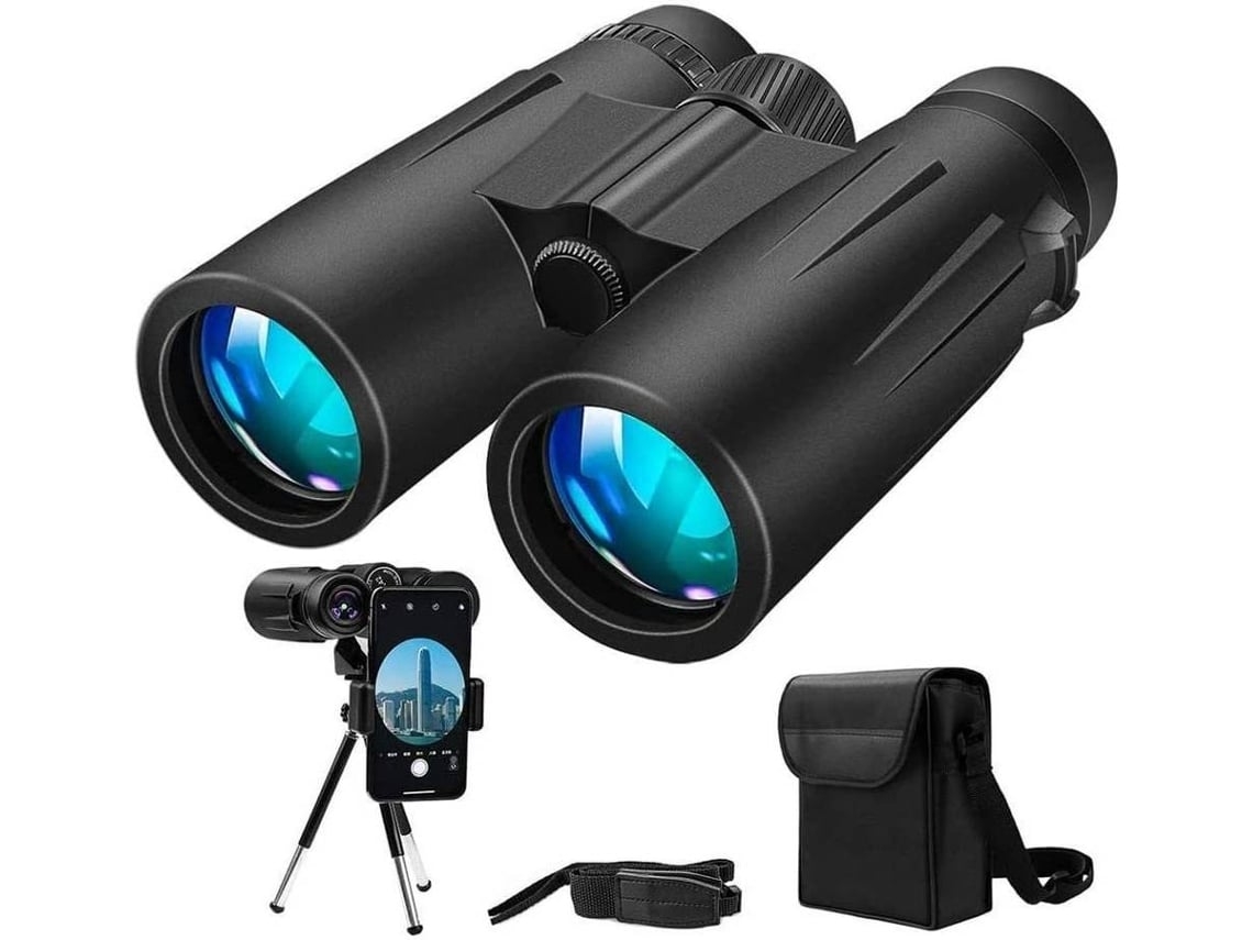 Prismáticos ENKERS 12 x 42 compacto con trípode y adaptador de teléfono inteligente para caza, observación de aves, caminata, color negro