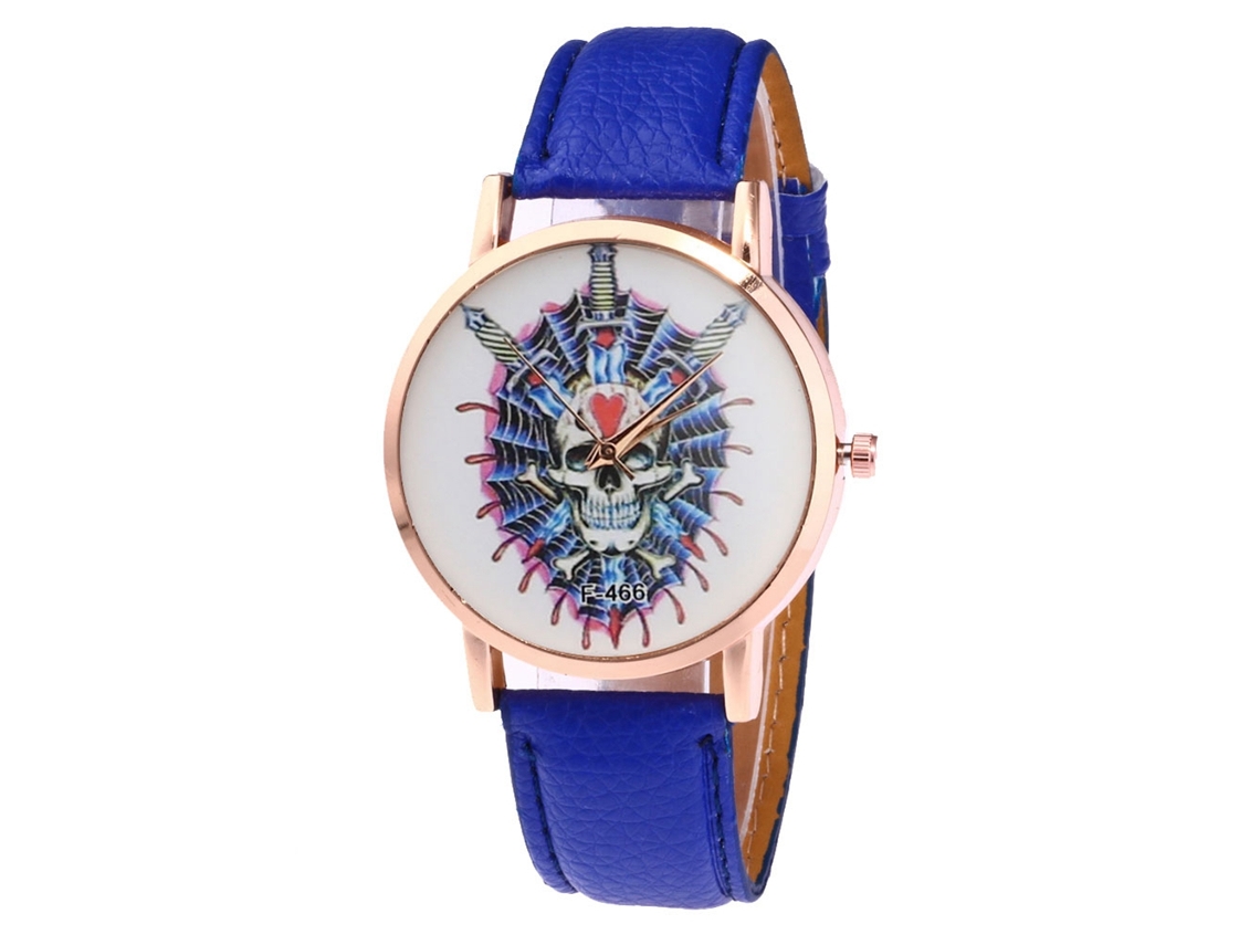 Reloj De Pulsera Unisex Para Parejas Con Correa De Pu, Estilo Punk, Movimiento De Cuarzo, Azul.