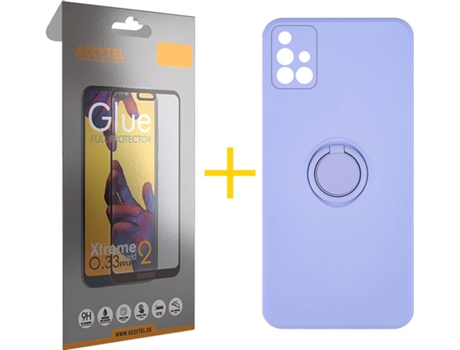 Carcasa + Protector de Pantalla para Samsung Galaxy A71 ACCETEL Morado Lila
