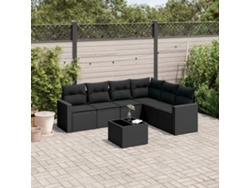 Conjunto de sofá de jardín de 7 piezas con cojines de mimbre negro de DKD Home Decor