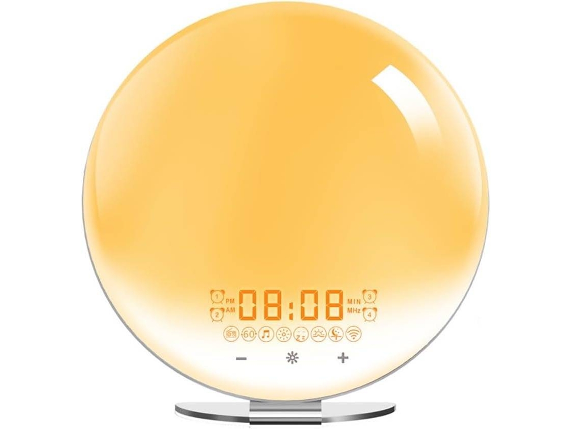 Despertador con luz de amanecer y simulación de amanecer/atardecer con colores, 8 opciones (blanco)