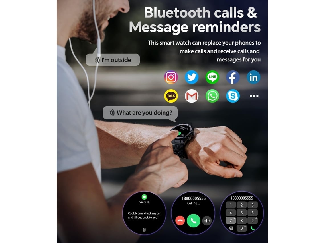 Reloj inteligente para hombre, con pantalla AMOLED de 1.43", monitor de frecuencia cardíaca y oxígeno en sangre, Chennnls.