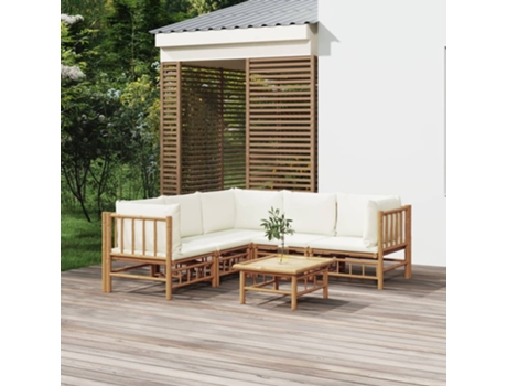 MAISON EXCLUSIVE Set de muebles de jardín 6 piezas bambú y cojines blanco crema