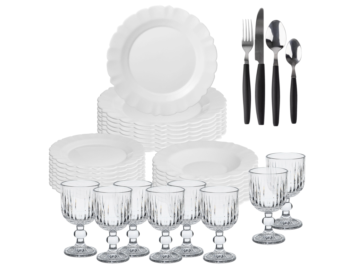 Vajilla Blanca 24 Piezas 8 Vasos 32 Cubiertos San Ignacio (300ml)