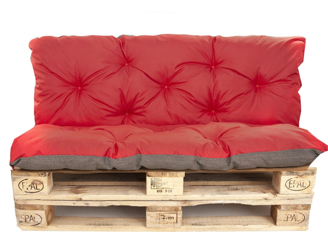 Set Cojines de Palé Asiento 120 x 50 y Respaldo 120 x 40 cm Rojo cojines sofá - cojín para palé interior - exterior