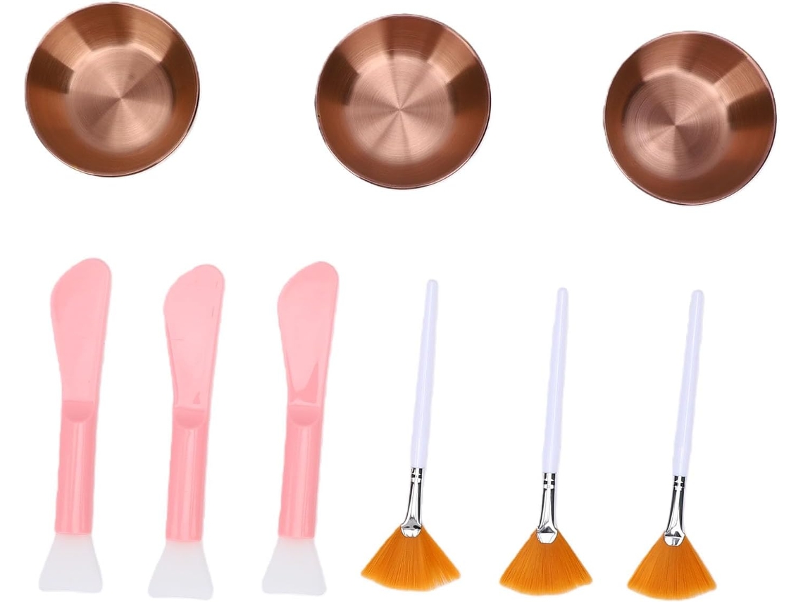 Set De Spa Facial De 9 Piezas, 3 Tazones Mezcladores De Acero Inoxidable, Cepillos En Abanico.