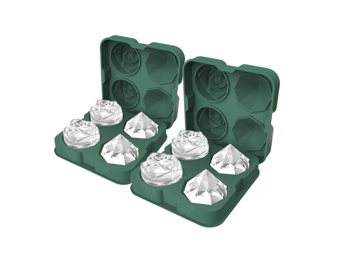 Bandejas De Silicona Premium Para Cubitos De Hielo, Paquete De 2, Moldes Divertidos Con Forma De Rosa Y Diamante De 6,35 Cm (verde)
